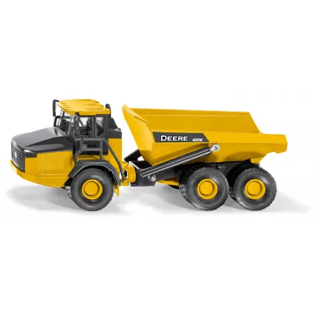 Dumper John Deere de juguete a escala 1:50 con volquete inclinable de metal y plástico.