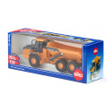Dumper John Deere de juguete a escala 1:50 con volquete inclinable de metal y plástico.