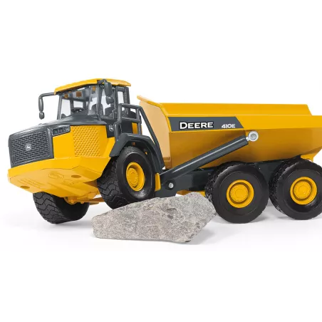 Dumper John Deere de juguete a escala 1:50 con volquete inclinable de metal y plástico.