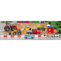 Juguete retroexcavadora JCB 4CX a escala 1:50 con pala y brazo móvil de metal y plástico.