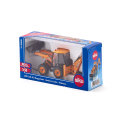 Juguete retroexcavadora JCB 4CX a escala 1:50 con pala y brazo móvil de metal y plástico.