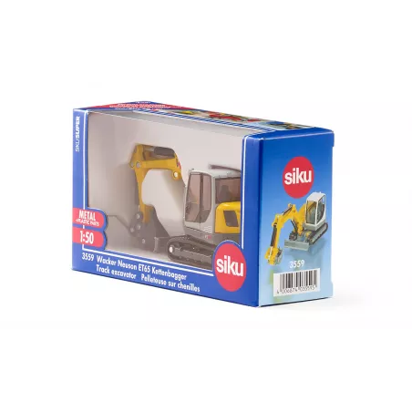 Excavadora de orugas de juguete Wacker Neuson ET65 a escala 1:50 con brazo móvil y pala funcional.