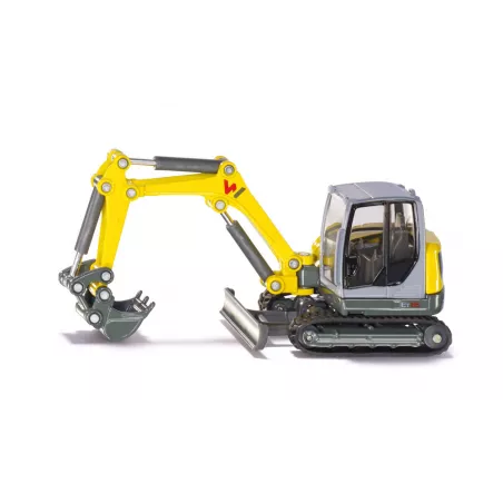 Excavadora de orugas de juguete Wacker Neuson ET65 a escala 1:50 con brazo móvil y pala funcional.