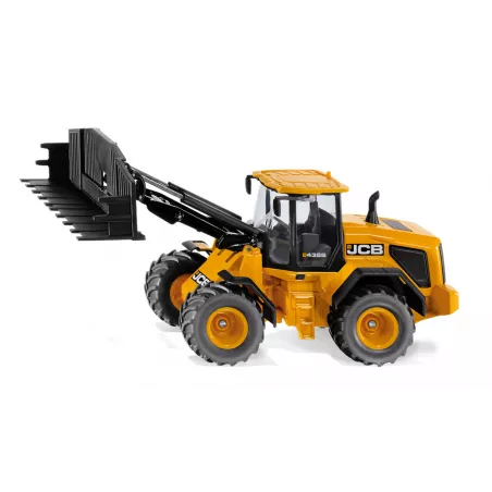 Cargadora de ruedas JCB 435S de juguete a escala 1:32 con cargador frontal móvil.