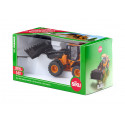 Cargadora de ruedas JCB 435S de juguete a escala 1:32 con cargador frontal móvil.