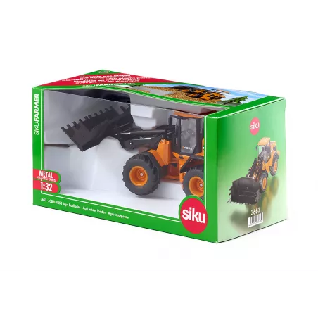 Cargadora de ruedas JCB 435S de juguete a escala 1:32 con cargador frontal móvil.