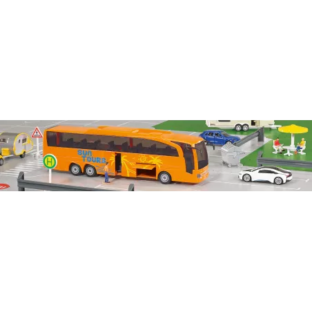 Autocar Mercedes-Benz Travego a escala 1:50 de Siku, miniatura de juguete en metal y plástico.