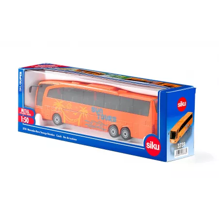 Autocar Mercedes-Benz Travego a escala 1:50 de Siku, miniatura de juguete en metal y plástico.