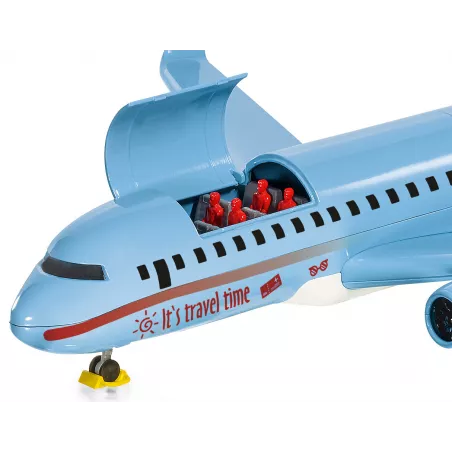 Avión de pasajeros de juguete Siku de metal con accesorios de pista y remolcador.
