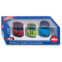 Set de coches convertibles de juguete Siku con Mercedes SLK, Audi R8 Spyder y BMW 645i en miniatura.