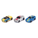 Tres coches de juguete Siku: Bugatti Veyron, Mercedes McLaren SLR y Dodge Viper de metal.