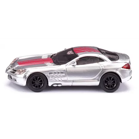 Tres coches de juguete Siku: Bugatti Veyron, Mercedes McLaren SLR y Dodge Viper de metal.