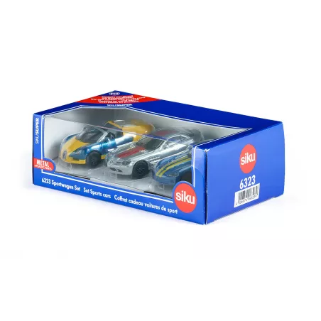 Tres coches de juguete Siku: Bugatti Veyron, Mercedes McLaren SLR y Dodge Viper de metal.