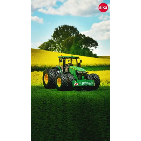 Tractor John Deere 7290R Bluetooth a escala 1:32 con luces LED y neumáticos gemelos magnéticos.