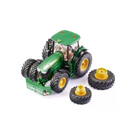Tractor John Deere 7290R Bluetooth a escala 1:32 con luces LED y neumáticos gemelos magnéticos.
