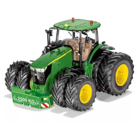 Tractor John Deere 7290R Bluetooth a escala 1:32 con luces LED y neumáticos gemelos magnéticos.