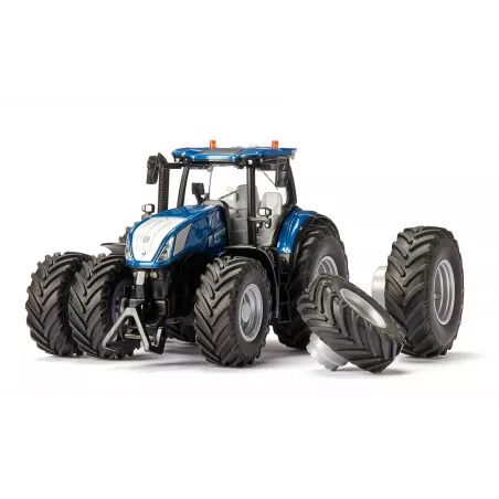 Tractor de juguete New Holland T7.315 con ruedas duales, control por bluetooth y luces LED.