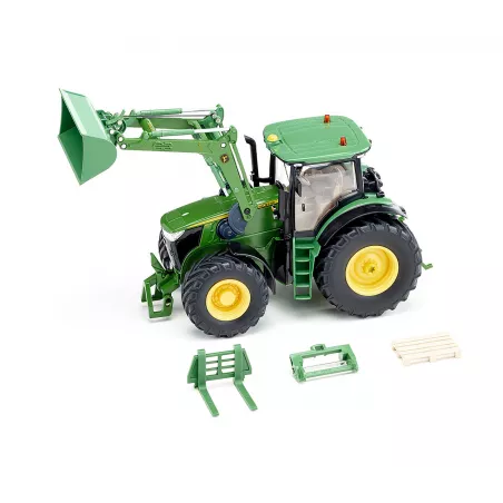 Tractor de juguete John Deere 7310R con pala frontal y control Bluetooth a escala 1:32.