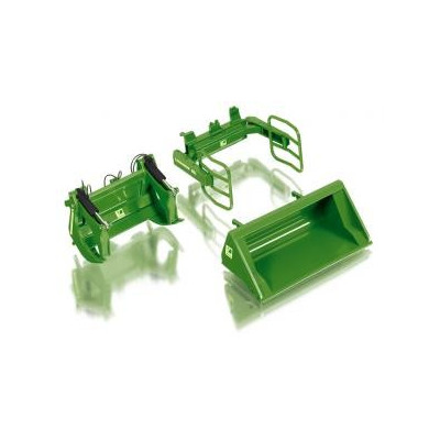 Un conjunto de herramientas cargadora John Deere verde - escala 1:32