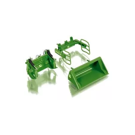 Un conjunto de herramientas cargadora John Deere verde - escala 1:32