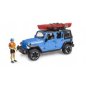 Jeep Wrangler Rubicon Unlimited de juguete escala 1:16 con kayak y figura Bruder