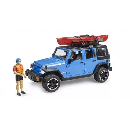 Jeep Wrangler Rubicon Unlimited de juguete escala 1:16 con kayak y figura Bruder