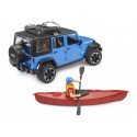 Jeep Wrangler Rubicon Unlimited de juguete escala 1:16 con kayak y figura Bruder