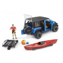 Jeep Wrangler Rubicon Unlimited de juguete escala 1:16 con kayak y figura Bruder