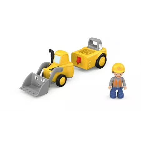 Juguete de construcción Lucas Loady: cargador de ruedas amarillo con pala móvil para niños.