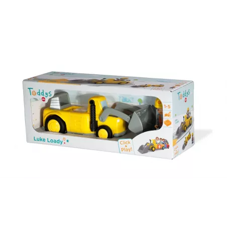 Juguete de construcción Lucas Loady: cargador de ruedas amarillo con pala móvil para niños.