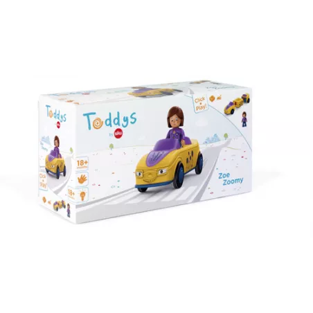 Juguete modular Zoe Zoomy de Siku Toddys con figura articulada y vehículo intercambiable Click and Play.