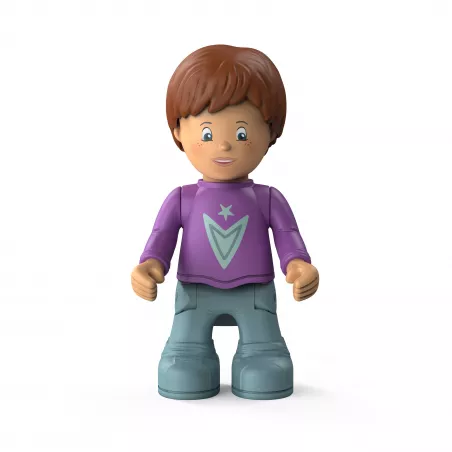 Juguete Toddys Jim Jumpy con vehículo de fricción y muñeco articulado modular para niños desde 18 meses.