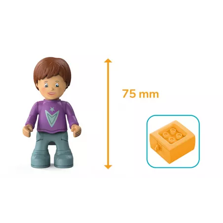 Juguete Toddys Jim Jumpy con vehículo de fricción y muñeco articulado modular para niños desde 18 meses.