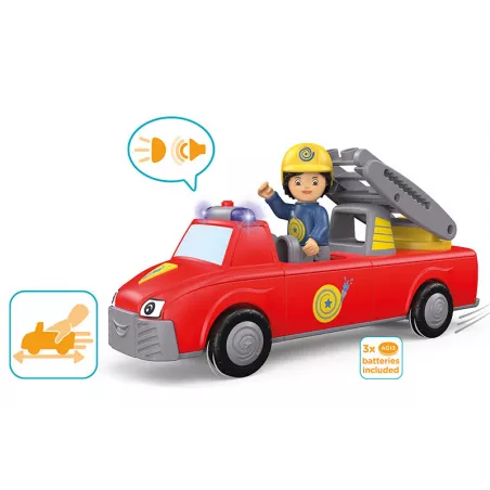 Camión de bomberos de juguete modular Harry Ayuda con luces y sonido para estimulación motriz.