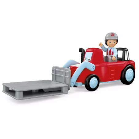 Juguete de granja Willy Worky con tractor cargador modular, figura articulada de granjero y accesorios de juego.