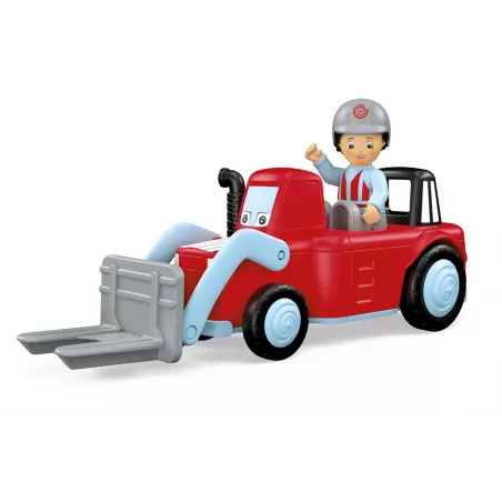 Juguete de granja Willy Worky con tractor cargador modular, figura articulada de granjero y accesorios de juego.