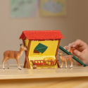 Pesebre de juguete Schleich con figuras de ciervos, ardilla y accesorios de comida para animales del bosque.