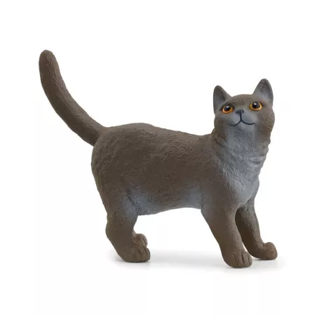 Figura de juguete de gato británico de pelo corto Schleich con pelaje gris azulado.