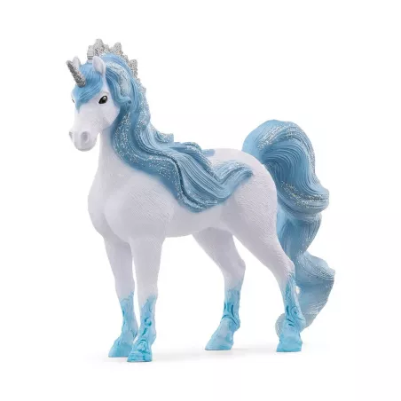 Yegua unicornio Flowy de juguete de la colección BAYALA con crines brillantes y cola azul.