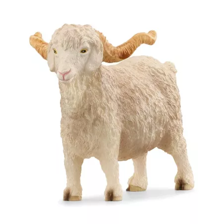 Figura de juguete de cabra de Angora Schleich pintada a mano con cuernos detallados.