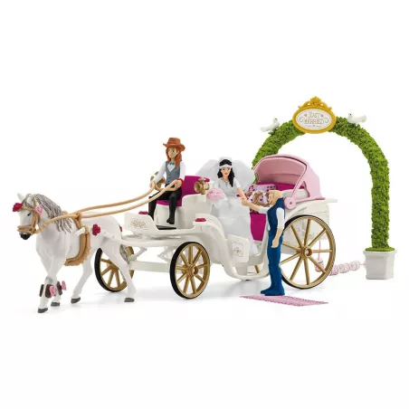 Carruaje nupcial de juguete Schleich con figuras de Emily, Toby y caballo lipizano