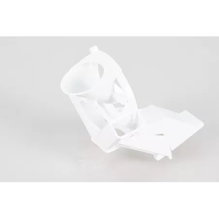 Soporte con embudo Bruder escala 1:16 para simulación de carga en vehículos de juguete.