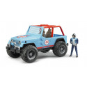 Jeep Cross Racer azul de juguete Bruder a escala 1:16 con puertas y capó que se abren.