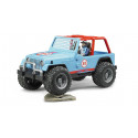 Jeep Cross Racer azul de juguete Bruder a escala 1:16 con puertas y capó que se abren.