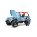 Jeep Cross Racer azul de juguete Bruder a escala 1:16 con puertas y capó que se abren.