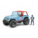 Jeep Cross Racer azul de juguete Bruder a escala 1:16 con puertas y capó que se abren.