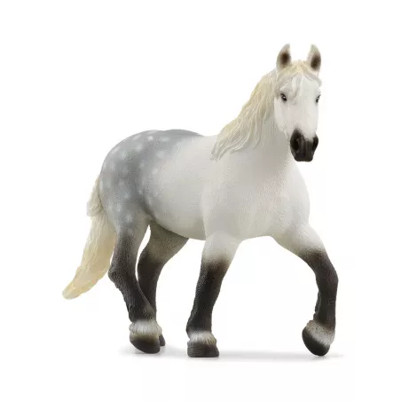 Yegua Percherón de juguete Schleich detallada y robusta para juego infantil y coleccionismo.