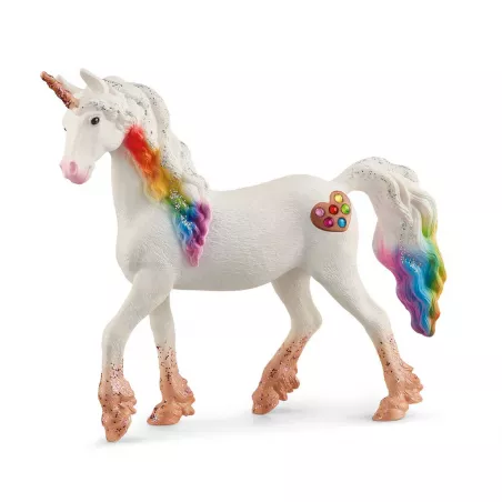 Yegua de unicornio arcoíris de juguete Schleich con crines de colores brillantes.