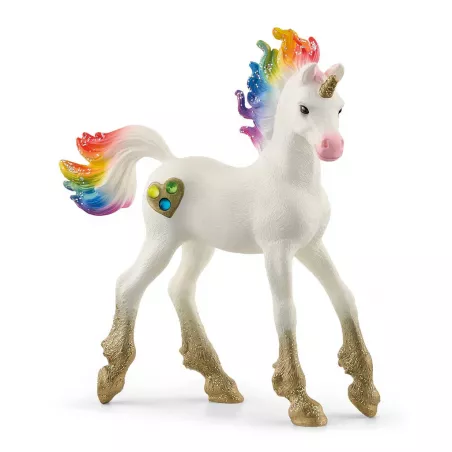 Potro unicornio arcoíris de juguete Schleich BAYALA pintado a mano con colores vibrantes.
