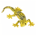 Figura de geco leopardo de juguete Mojo de color amarillo con manchas negras y textura escamosa detallada.
